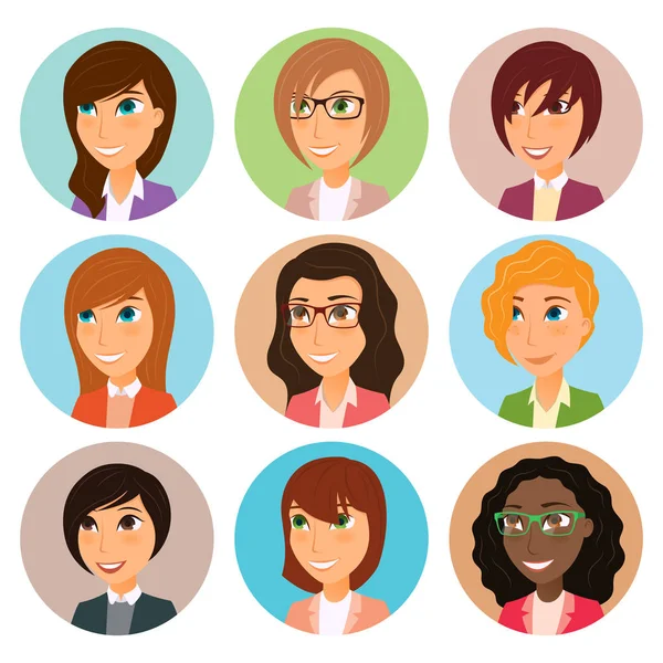 Collection of avatars of various young women characters. — Stock Vector