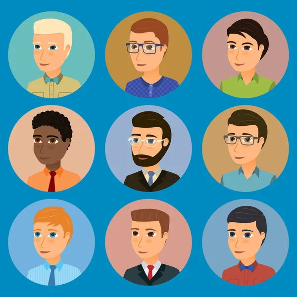 Kolekcja avatary różnych znaków młodych mężczyzn. — Wektor stockowy