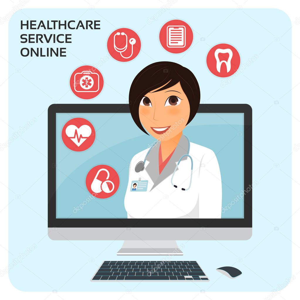 Healthcare service online. Medical consultation concept with fem