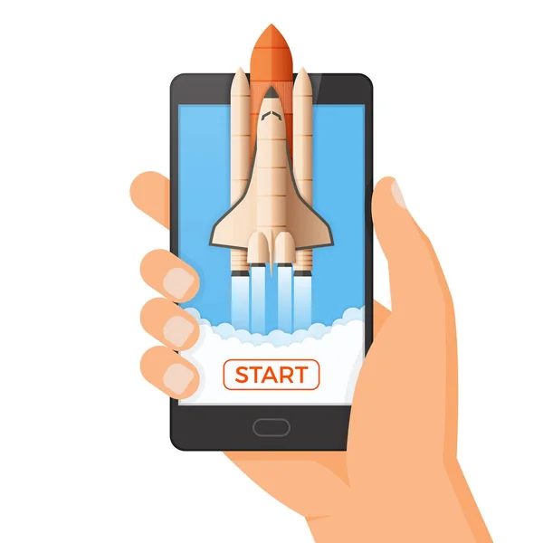 Business startup concept. Rocket or space shuttle launch. — Stock Vector