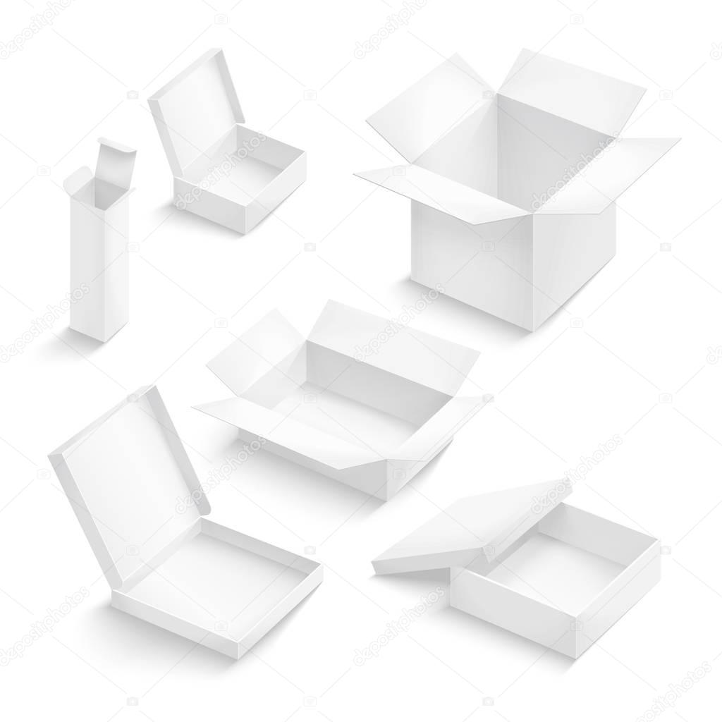 White box collection isolated on white background. Container for
