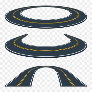 Set of curved asphalt road in perspective. Highway icons. clipart