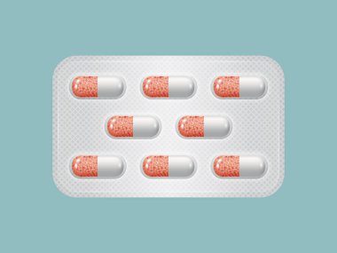 Hap paketi. Grup gerçekçi kırmızı ilaç ilaçların.