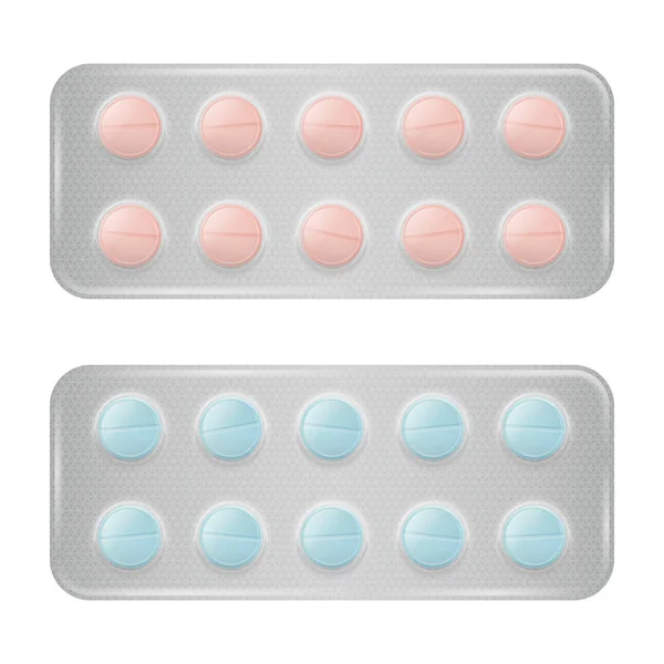 Set of package of pills. Realistic group of pharmaceutical drugs — Stock Vector