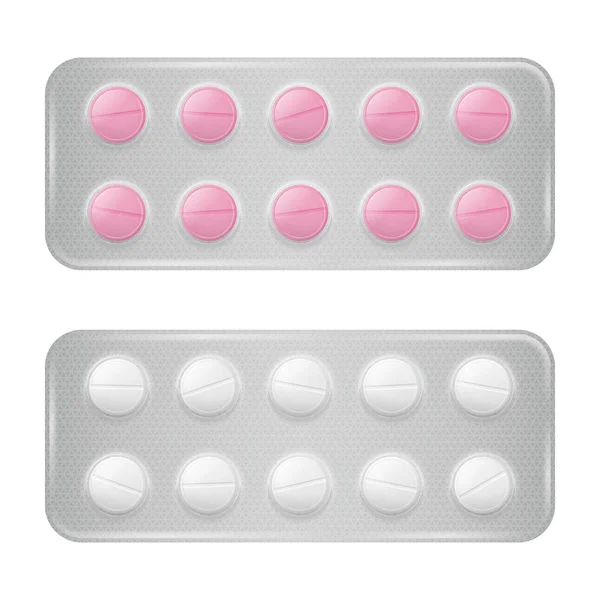 Set of package of pills. Realistic group of pharmaceutical drugs — Stock Vector