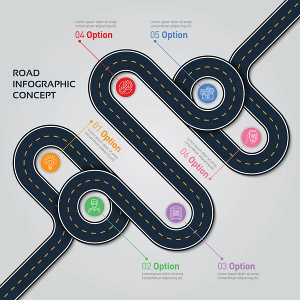 Navigation vector map infographic template. Winding road. — Stock Vector