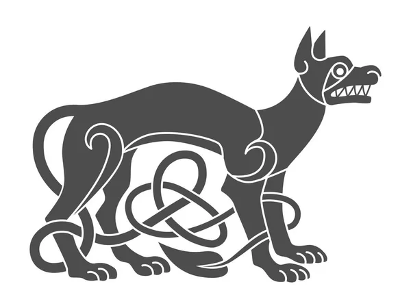 Símbolo mitológico celta antigo de lobo, cão. Nó vetorial orn — Vetor de Stock
