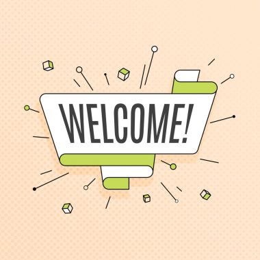 Hoş geldiniz. Retro tasarım öğesi pop sanat tarzı noktalı resim renk üzerinde