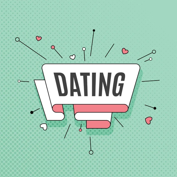 Dating. Retro design element in pop art style on halftone colorf — Stock Vector