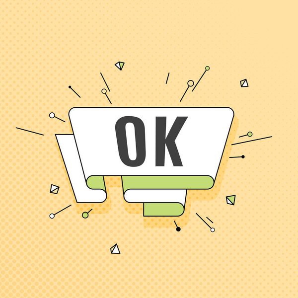 Ok. Retro design element in pop art style on halftone colorful b