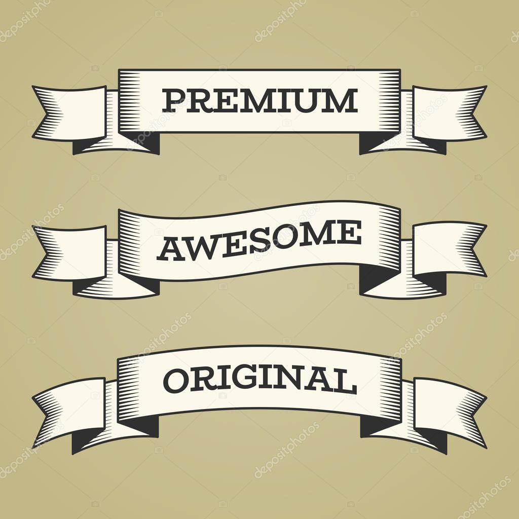 Set of trendy vector vintage retro styled ribbons, banners.
