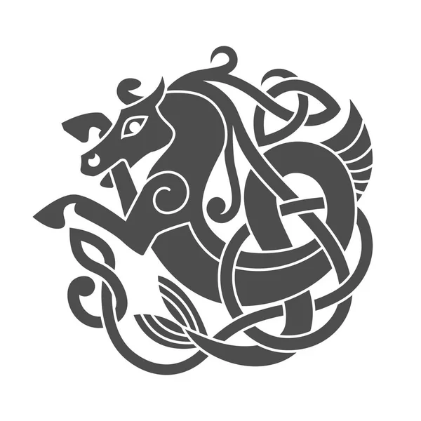 Ancient celtic mythological symbol of sea horse. — Stock Vector