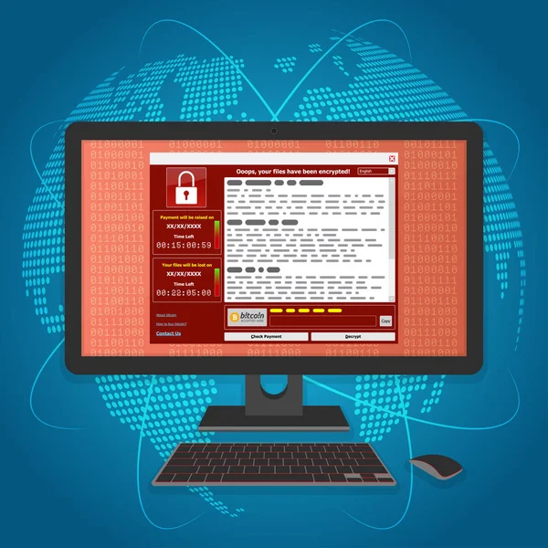 Vírus Malware Ransomware wannacry titkosítja a fájlokat és gázmonitorozásra — Stock Vector