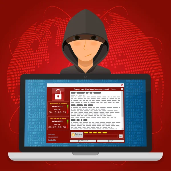 Virus Malware Ransomware wannacry crypté vos fichiers et requi — Image vectorielle