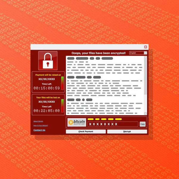 Vírus Malware Ransomware wannacry titkosítja a fájlokat és gázmonitorozásra — Stock Vector
