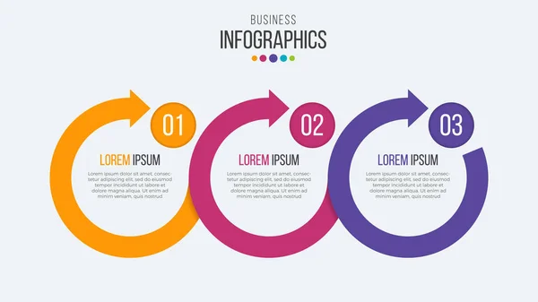 Vector 3 de sjabloon van de infographic van de tijdlijn van de stappen met de cirkelvormige pijl — Stockvector