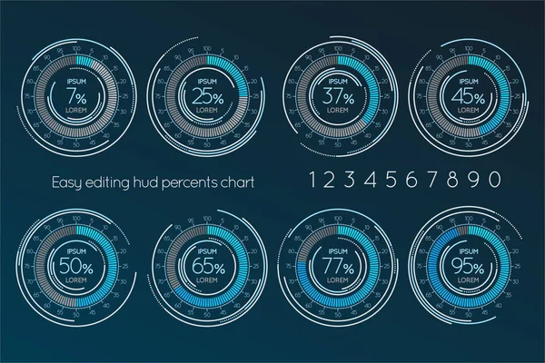 Percentagem digital futurista escala de edição fácil. Conjunto de Infogra — Vetor de Stock