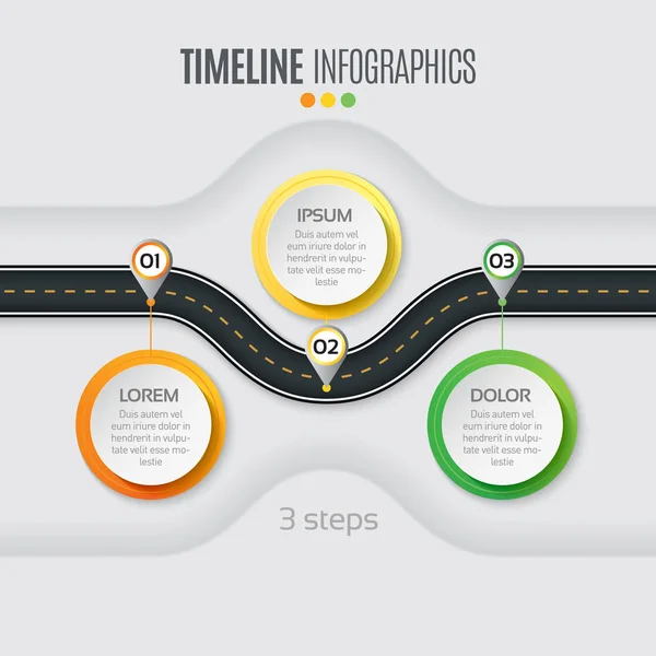 Mapa de navegación infografía Concepto de línea de tiempo de 3 pasos. Bobinado roa — Vector de stock