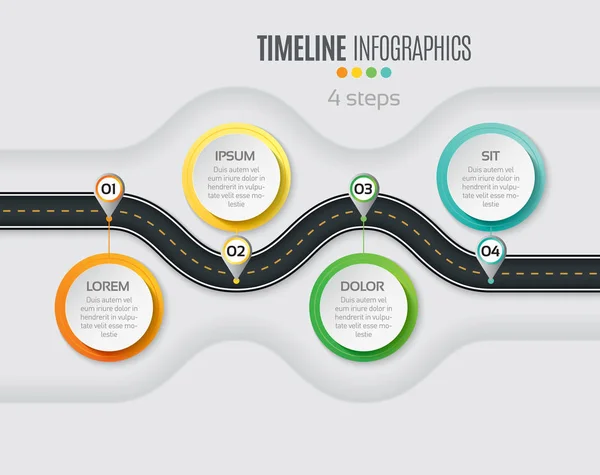 Carte de navigation infographie Concept de chronologie en 4 étapes. Enroulement roa — Image vectorielle