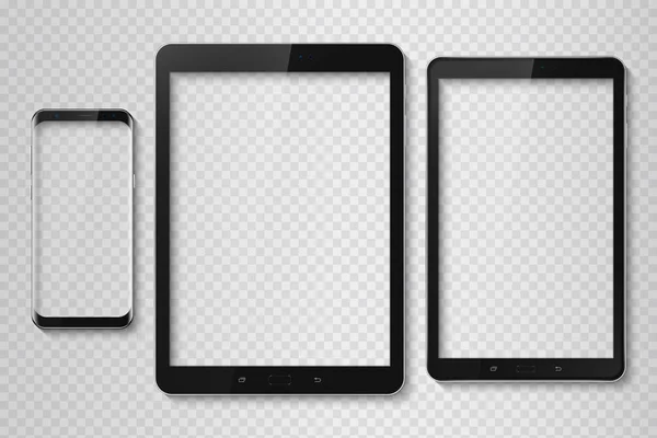 Modèle haut de gamme populaire de smartphone et tablette sans cadre moderne. Tec — Image vectorielle