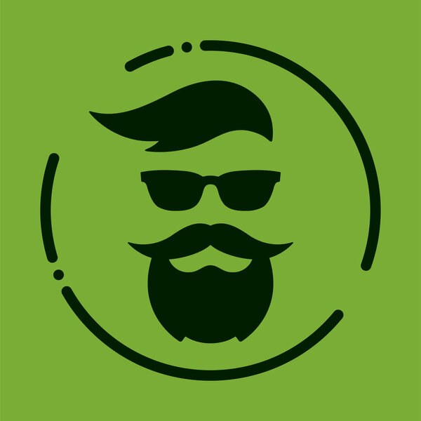 Monochrome hipster with beard, glasses, haircut, mustaches. Silh