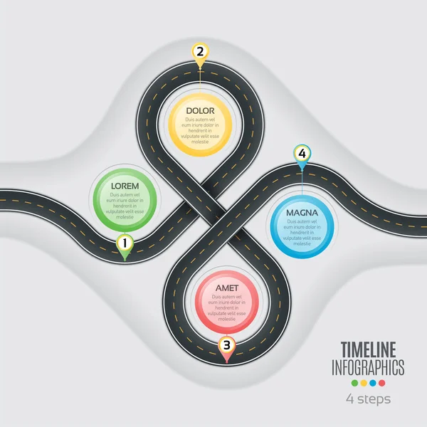 Infografica mappa di navigazione Concetto di timeline a 4 passi. Rotazione di avvolgimento — Vettoriale Stock