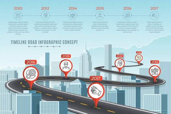 Concept van de weg van de infographic van de tijdlijn op soortgelijke skyli van de New York City — Stockvector