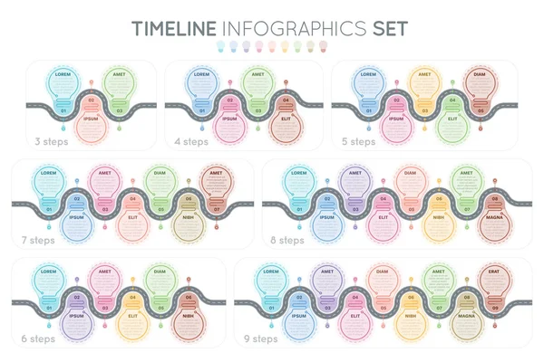 Mapa de navegación infografías conceptos de línea de tiempo. Creativo plana sty — Vector de stock