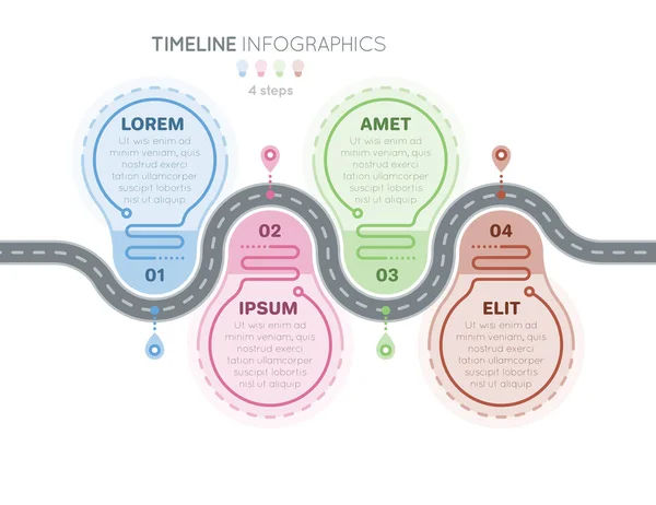 Infografías del mapa de navegación 4 pasos concepto de línea de tiempo. Creativo f — Vector de stock