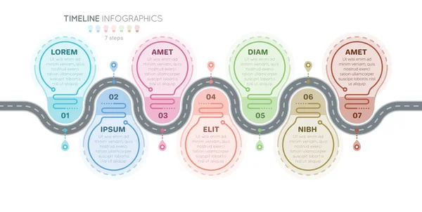 Infografías del mapa de navegación Concepto de línea de tiempo de 7 pasos. Creativo f — Vector de stock