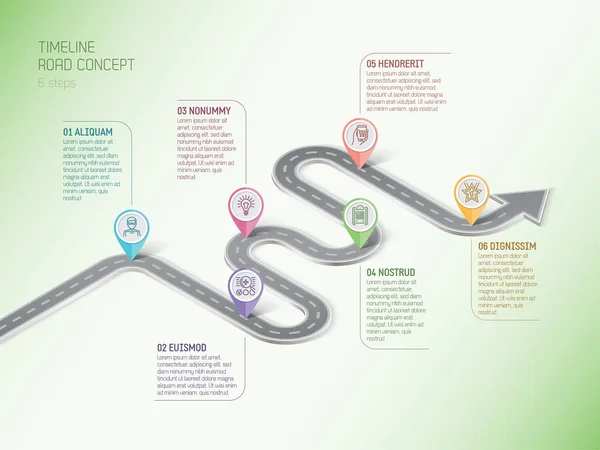 Isométrico mapa de navegación infografía 6 pasos concepto de línea de tiempo. W — Vector de stock