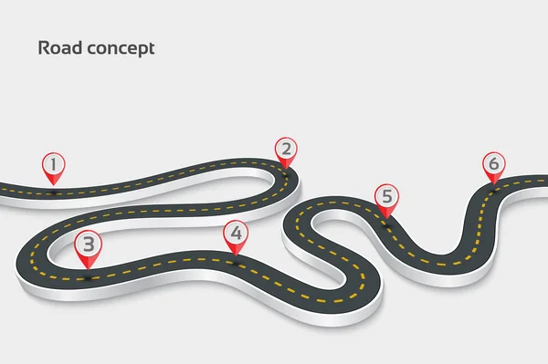 Slingrande 3d road infographic koncept på en vit bakgrund. Timel — Stock vektor