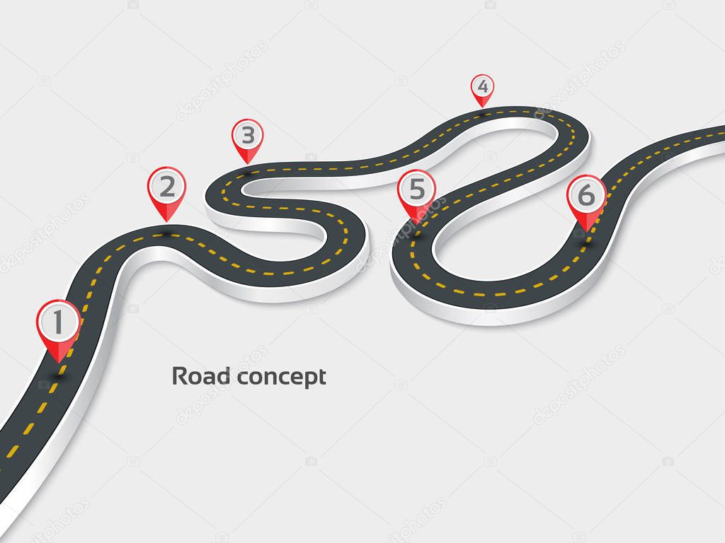 Winding 3d road infographic concept on a white background. Timel