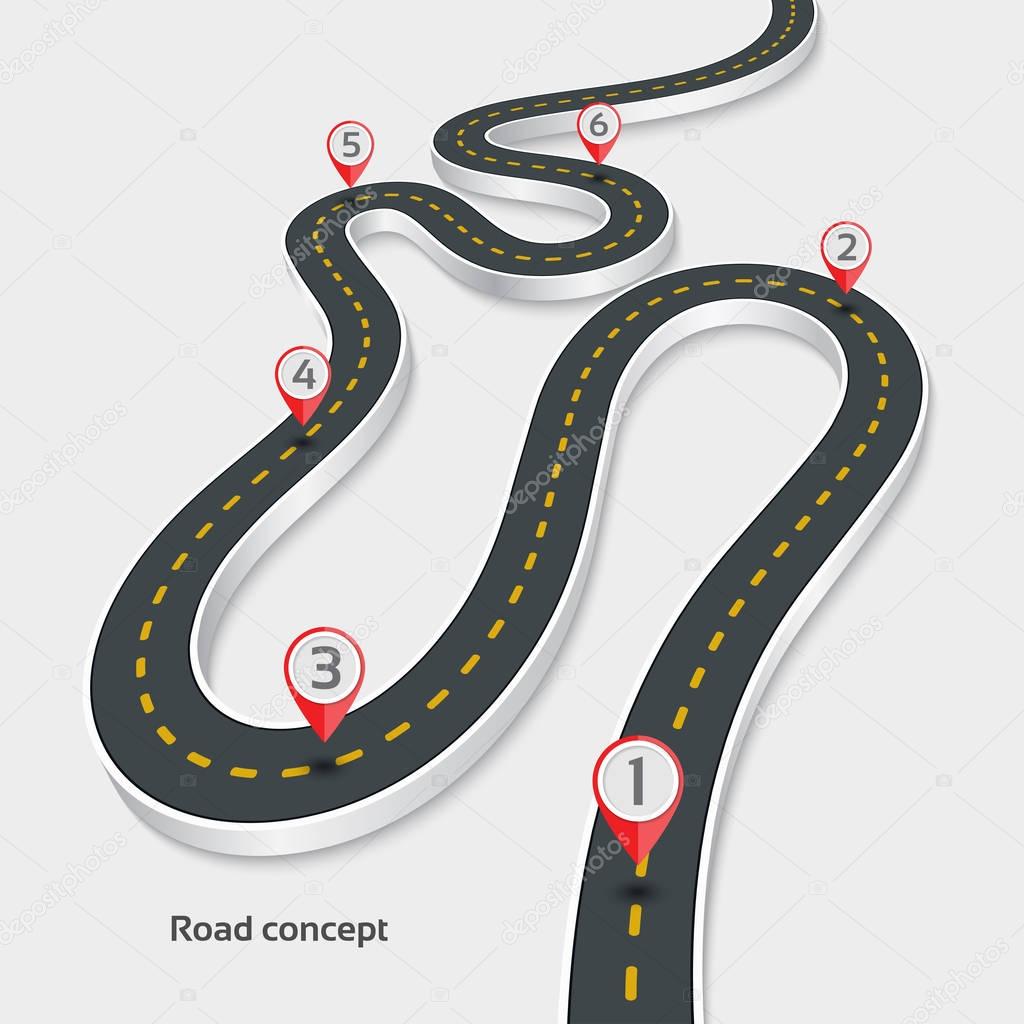 Winding 3d road infographic concept on a white background. Timel