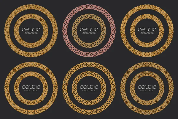 Nudo celta trenzado marco borde círculo adornos conjunto — Archivo Imágenes Vectoriales
