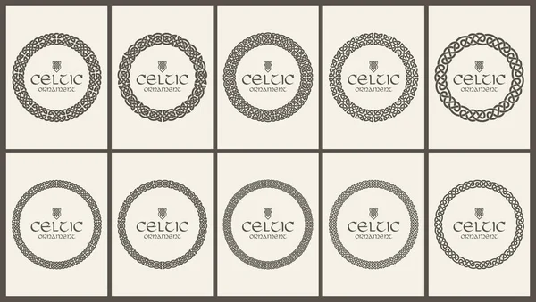 Celtic knot braided frame border ornament set. A4 size — Stock Vector