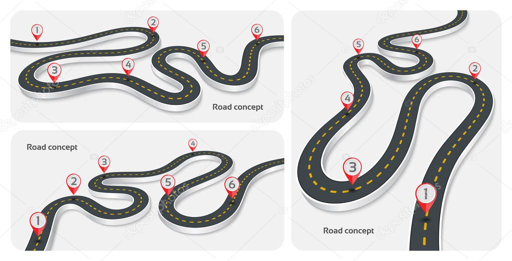 Winding 3d road infographic concepts on a white background. Time