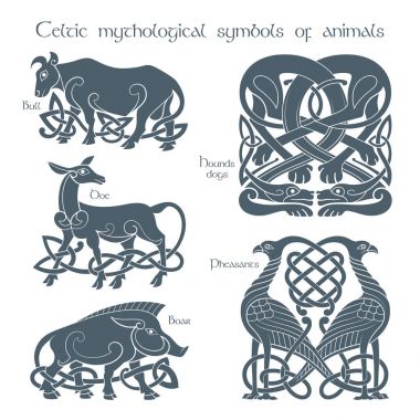 Ancient celtic mythological symbol animails set clipart