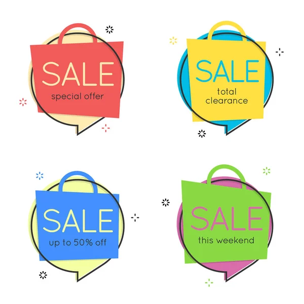 Flat speech bubble shape. Shopping bag, price tags, stickers, ba — Stock Vector