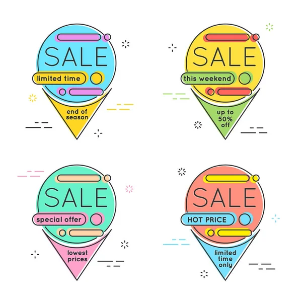 Minimal style flat trendy bubble shaped banner, price tag, stick — Stock Vector
