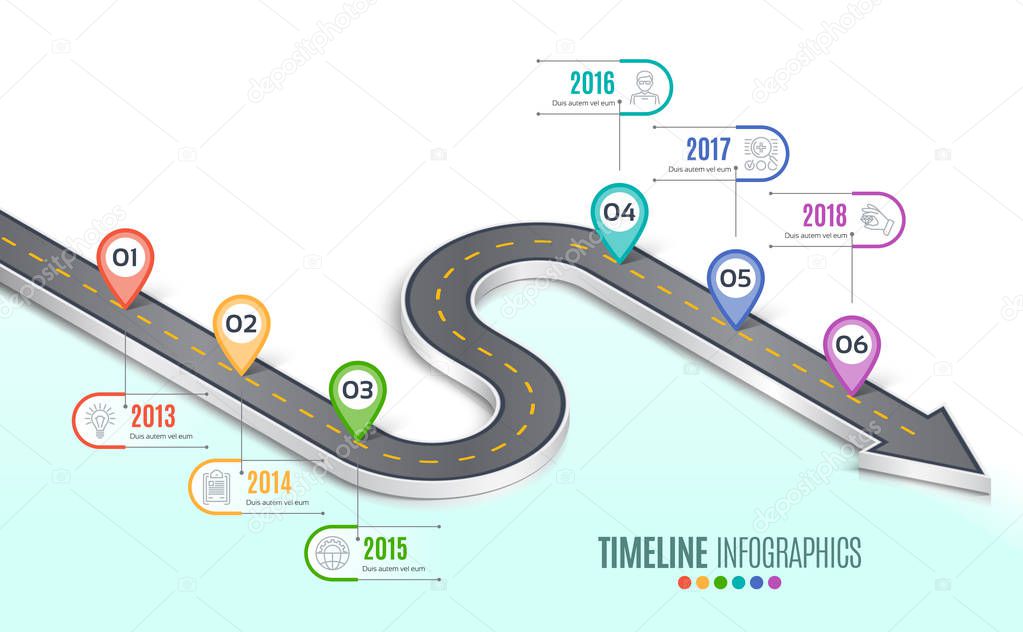 Isometric navigation map infographic 6 steps timeline concept. W
