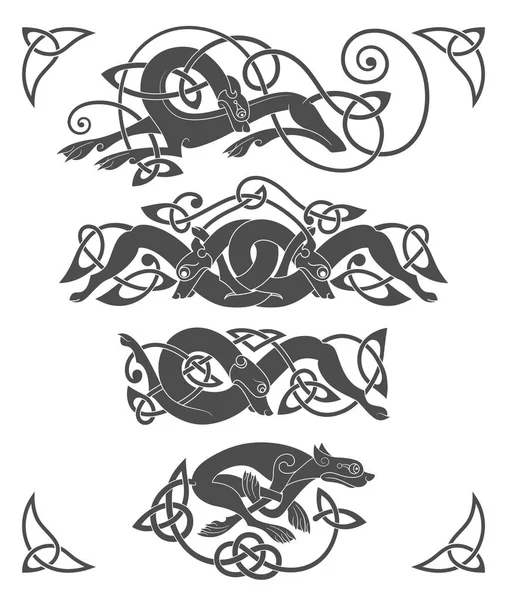 古凯尔特神话象征狼、 狗、 野兽 — 图库矢量图片
