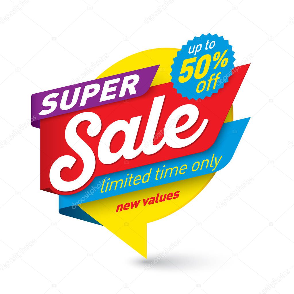 Super sale banner template, special offer, end of season
