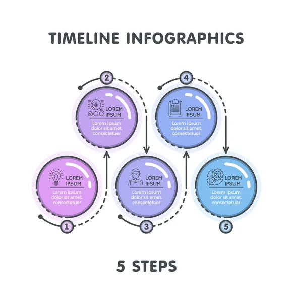 Plantilla de infografía moderna de 5 pasos. Estilo lineal plano — Vector de stock