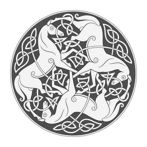Antico simbolo mitologico celtico della trinità equina — Vettoriale Stock