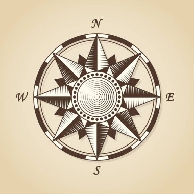 Vintage eski antika deniz pusula yükseldi. Vektör işareti etiket emb