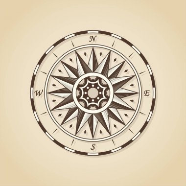Vintage eski antika deniz pusula yükseldi. Vektör işareti etiket emb