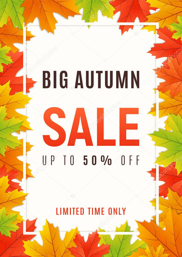 Autumn sale promotion banner, poster, card, background. Vector i