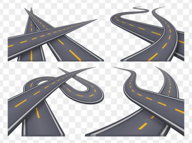 9 asfalt yol kavramları perspektif içinde ayarlayın. Karayolu simgeleri