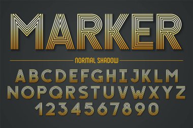 Dekoratif çizgili yazı tipi gerçek vektör gölge ile. 5 çizgi